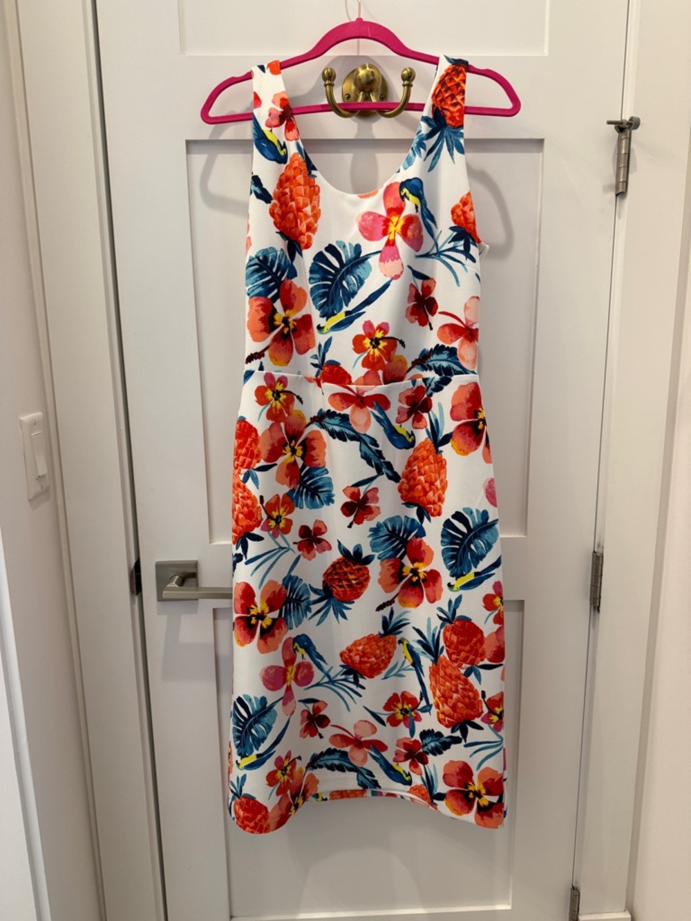 Tropical Betsy Johnson Dress - White with Orange & Blue Flowers